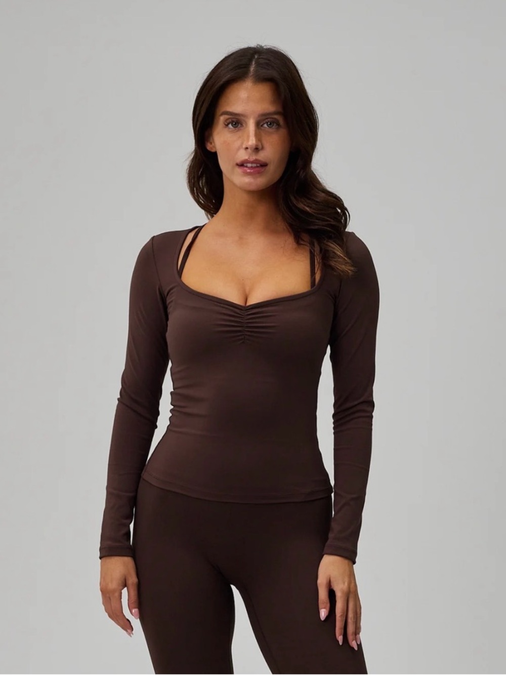 Exercere Scrunch Long Sleeve Pecan Brown Medium Activewear